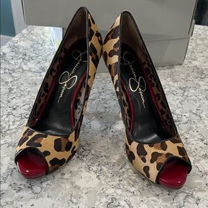 Jessica Simpson Animal Print Heels with Red Accents